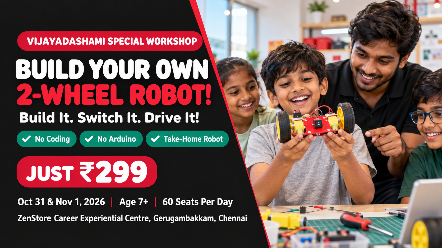 Build Your Own 2-Wheel Robot Workshop at ZenStore Career Experiential Centre, Gerugambakkam, Chennai